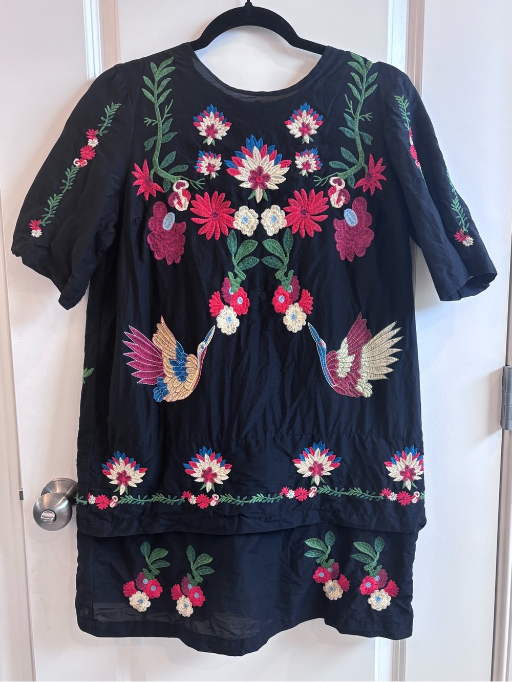 Zara Black Mini Dress with Gorgeous  Floral & Bird Embroidery